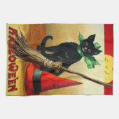 エレンH. Clapsaddle: 黒猫、ほうきおよび帽子 キッチンタオル (横)