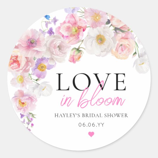 エロイーズ ピンク フラワーラブ イン ブルーム ブライダルシャワー ラウンドシール (正面)