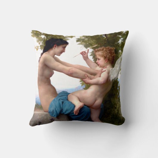 エロス・キューピッドから身を守絵画る少女 クッション (裏面)