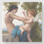 エロス・キューピッドから身を守絵画る少女 ストーンコースター (正面)