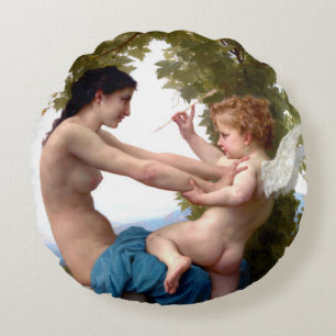 エロス・キューピッドから身を守絵画る少女 ラウンドクッション