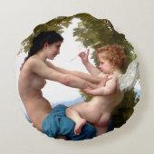 エロス・キューピッドから身を守絵画る少女 ラウンドクッション (裏面)