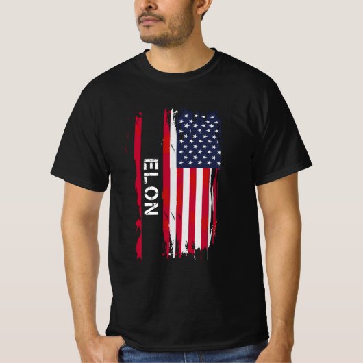 エロンヴィンテージフォントUSA国旗 Tシャツ (正面)