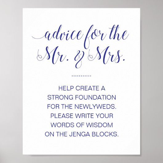 エンガブロックエレガントネイビーブルー結婚のサイン ポスター (正面)