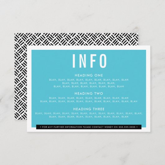 エンクロージャ詳細おもしろいはっきりしたブロック黒ターコイズ 出欠カード (正面/裏面)