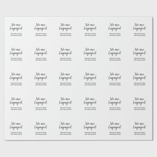 エンゲージカップル名日付カリグラフィスタイリッシュ ラッピングペーパー (フラット)