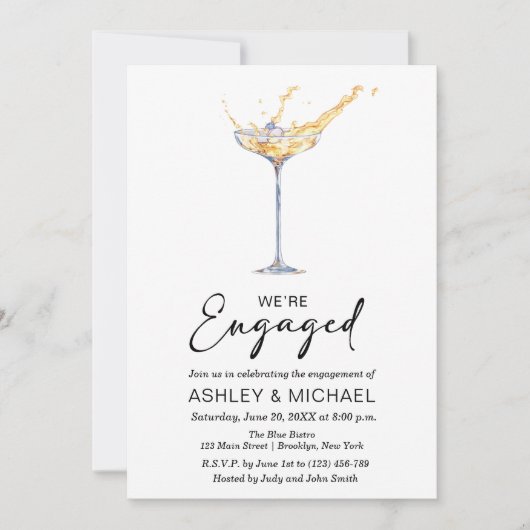 エンゲージメントのお祝い　エレガントなシャンパンパーティ 招待状 (正面)