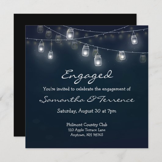 エンゲージメントパーティー招待 ろうそく ガラス瓶 ライト 招待状 (正面/裏面)