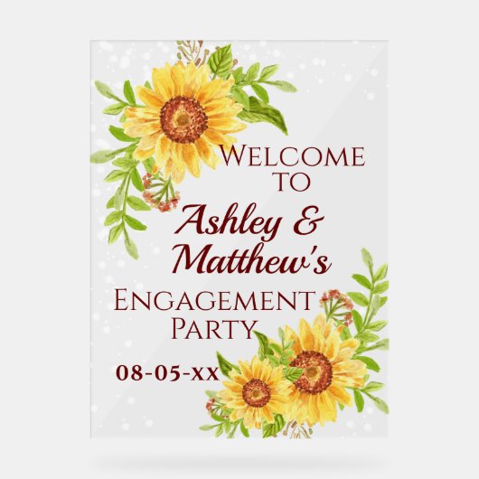 エンゲージメントパーティー ウェルカム フローラル ヒマワリ アクリルサイン (正面)