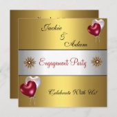 エンゲージメントパーティー ゴールド レッド ホワイト ラブ バルーン 招待状 (正面/裏面)