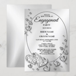 エンゲージメントパーティー シルバーグレー 光沢のあるハート エレガント 招待状