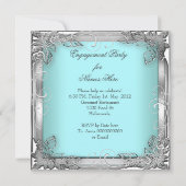 エンゲージメントパーティー ティール ホワイト シルバー フォト 招待状 (裏面)