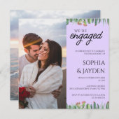 エンゲージメントパーティー パープルサボテン ウォーターカラー ガーデン 招待状 (正面/裏面)