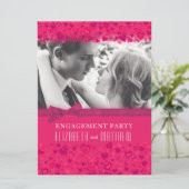 エンゲージメントパーティー ピンクのハートの写真 リボン 招待状 (スタンド正面)