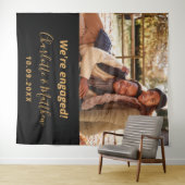 エンゲージメントパーティー ブラックゴールド フォト タペストリー (インサイチュ(横))