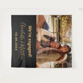 エンゲージメントパーティー ブラックゴールド フォト タペストリー (正面(横))