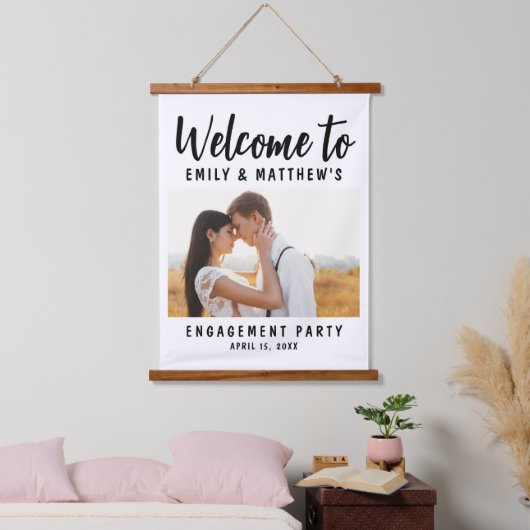 エンゲージメントパーティー モダン写真 ウェルカム 吊り下げ型タペストリー (寝室)
