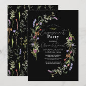 エンゲージメントパーティー ワイルドフラワーズ フローラル ディツィー ダーク 招待状 (正面/裏面)