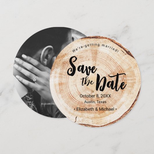 エンゲージメントフォト 木目調のラスティックウェディング 招待状 (正面/裏面)