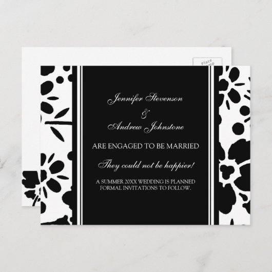 エンゲージメント発表ポストカード モノクロ 案内ポストカード (正面/裏面)