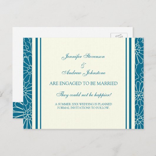 エンゲージメント発表ポストカード 青とクリーム 案内ポストカード (正面/裏面)