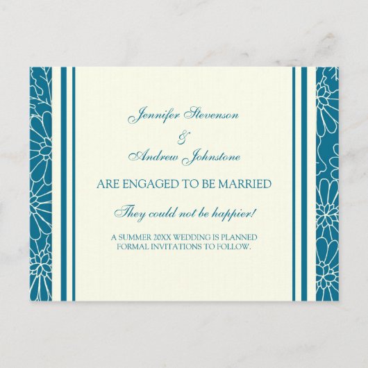 エンゲージメント発表ポストカード 青とクリーム 案内ポストカード (正面)