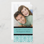 エンゲージメント発表 フォトカード ティール ダマスク 案内状 (正面/裏面)