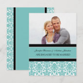 エンゲージメント発表 フォトポストカード ティール ダマスク 案内ポストカード (正面/裏面)
