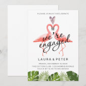 エンゲージメント発表 | フラミンゴのトロピカルリーフ 招待状 (正面/裏面)