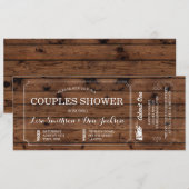 エンゲージメント ウッド ラスティック チケット カップル シャワー 招待状 (正面/裏面)