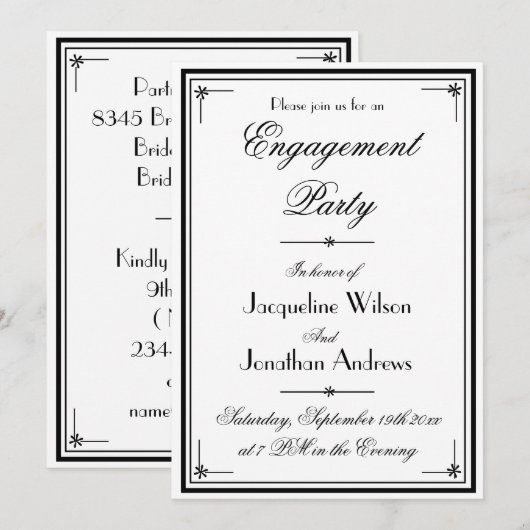 エンゲージメント エレガント クラシック スクリプト エンゲージメント パーティー 招待状 (正面/裏面)