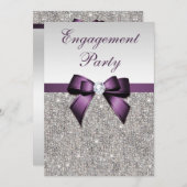 エンゲージメント シルバー シークイン ヴァイオレット リボン 招待状 (正面/裏面)