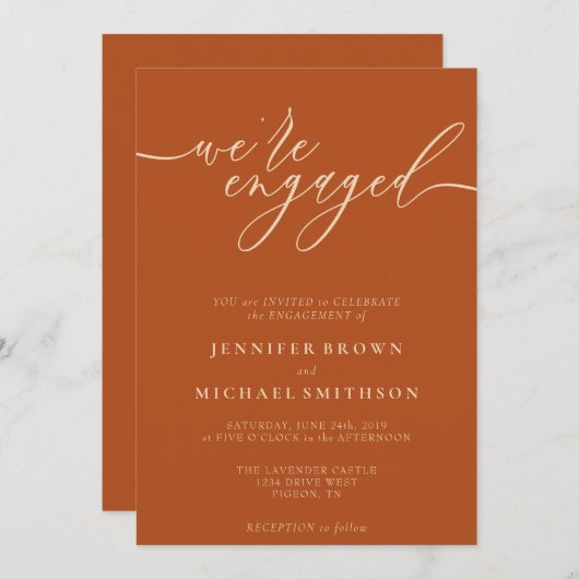 エンゲージメント シンプル テラコッタ 招待状 (正面/裏面)