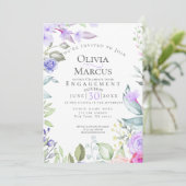 エンゲージメント | ピンクとラベンダーの花のフレーム 招待状 (スタンド正面)
