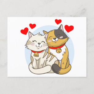 エンゲージメント ブライダルシャワー 赤い結婚式 愛の猫 ポストカード