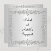 エンゲージメント ブラック ホワイト シルバー メタル ローズ 招待状 (正面/裏面)