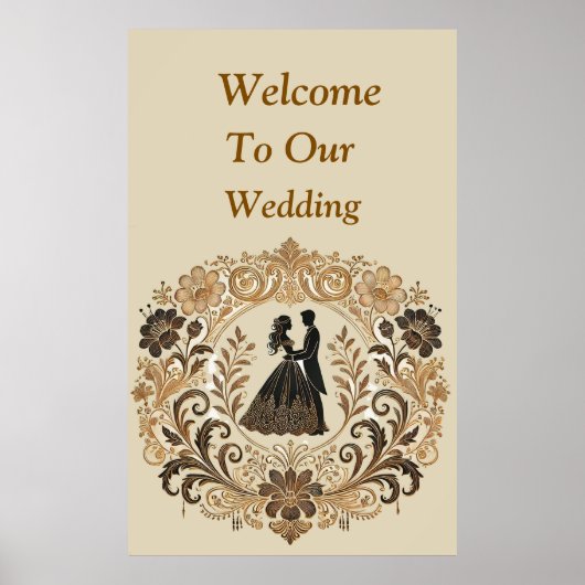 ✨ エンゲージ・結婚式のベージュのカップルイラスト - 部屋の飾りに ポスター (正面)