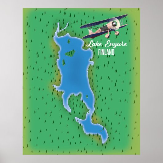 エンゲーレ湖 フィンランド 地図 ポスター (正面)