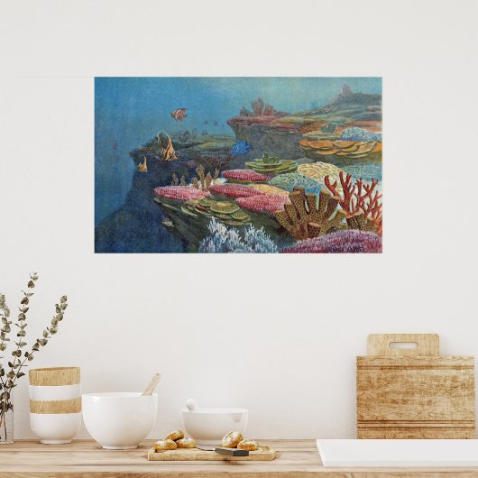 エンシェントシーコーラルアンティークプリント ポスター (キッチン)