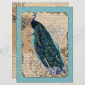 エンシェントピーコックブライダルシャワー招待状アクアブルー 招待状 (正面/裏面)