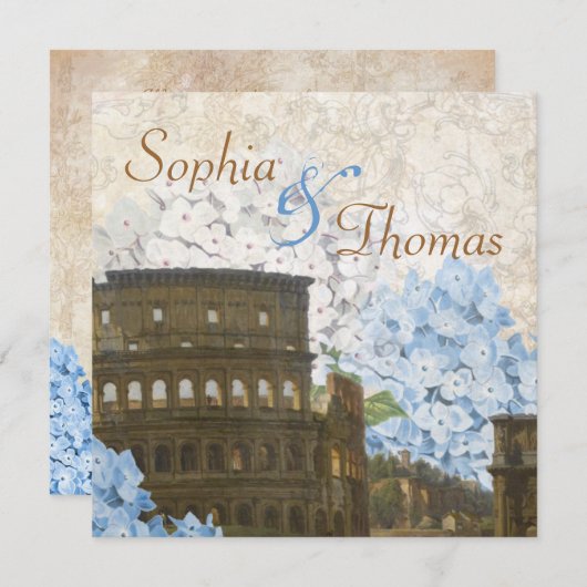 エンシェントローマブルーアジサイ結婚式招待状 招待状 (正面/裏面)