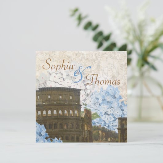 エンシェントローマブルーアジサイ結婚式招待状 招待状 (スタンド正面)