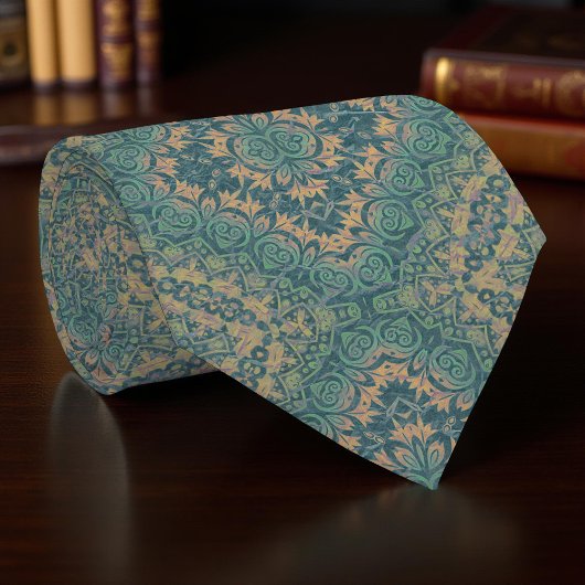 エンシェント動揺してダマスクボホティール（緑がかった色）アンドベージュ ネクタイ