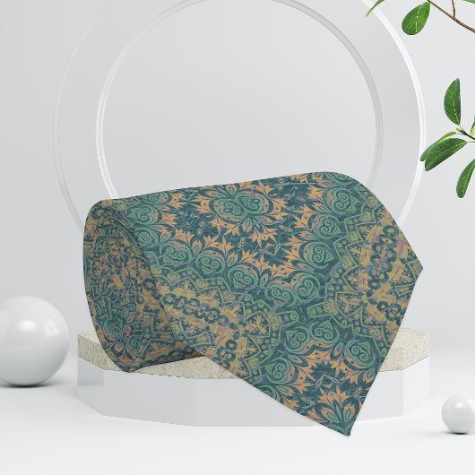 エンシェント動揺してダマスクボホティール(緑がかった色)アンドベージュ ネクタイ