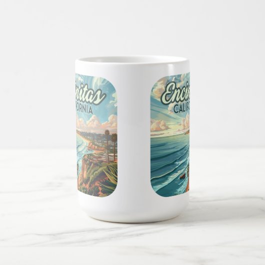 エンシニタスカリフォルニアサンディエゴビーチヴィンテージ コーヒーマグカップ (中央)