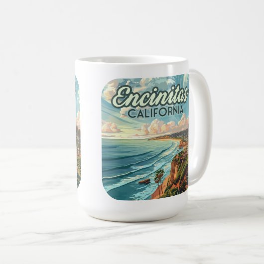 エンシニタスカリフォルニアサンディエゴビーチヴィンテージ コーヒーマグカップ (正面右)