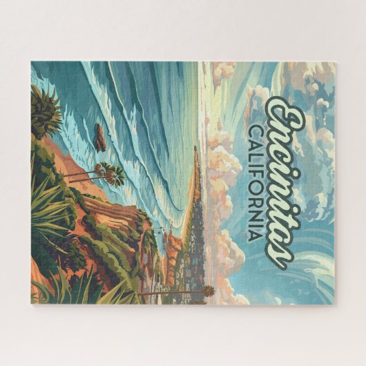 エンシニタスカリフォルニアサンディエゴビーチヴィンテージ ジグソーパズル (横)