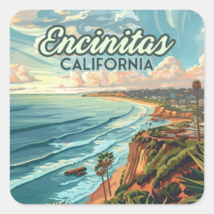 エンシニタスカリフォルニアサンディエゴビーチヴィンテージ スクエアシール