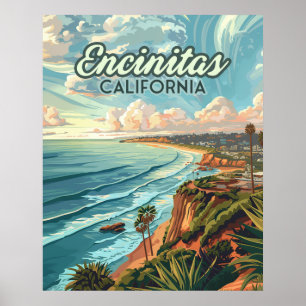 エンシニタスカリフォルニアサンディエゴビーチヴィンテージ ポスター