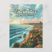 エンシニタスカリフォルニアサンディエゴビーチヴィンテージ ポストカード (正面)